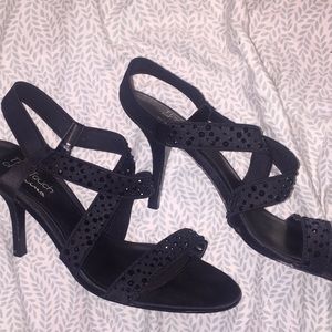 Strappy Black Rhinestone Heels
